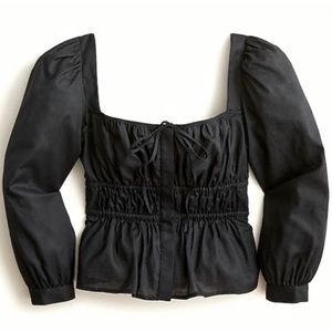 Cinched Waist Top in Cotton Herringbone